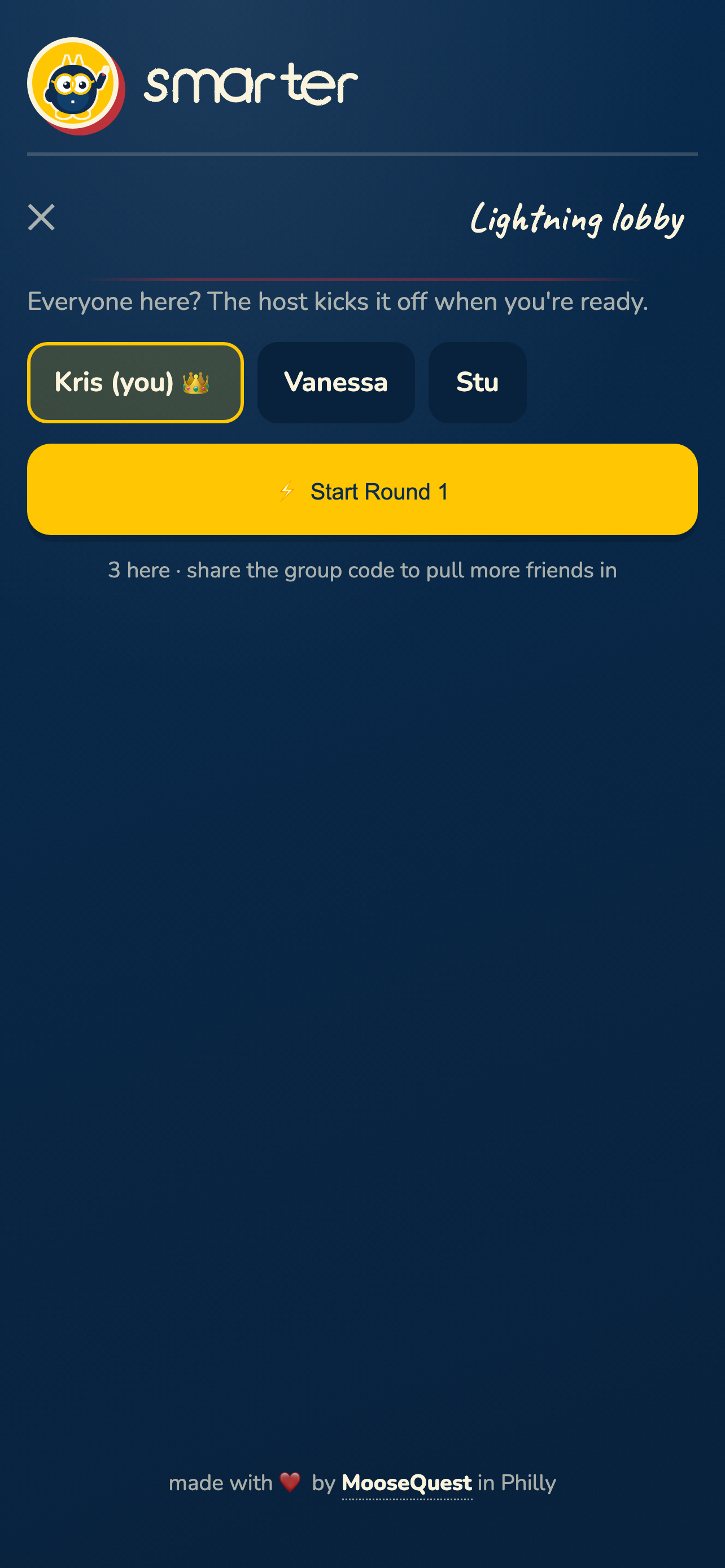 Smarter Lightning Round — live multiplayer trivia lobby