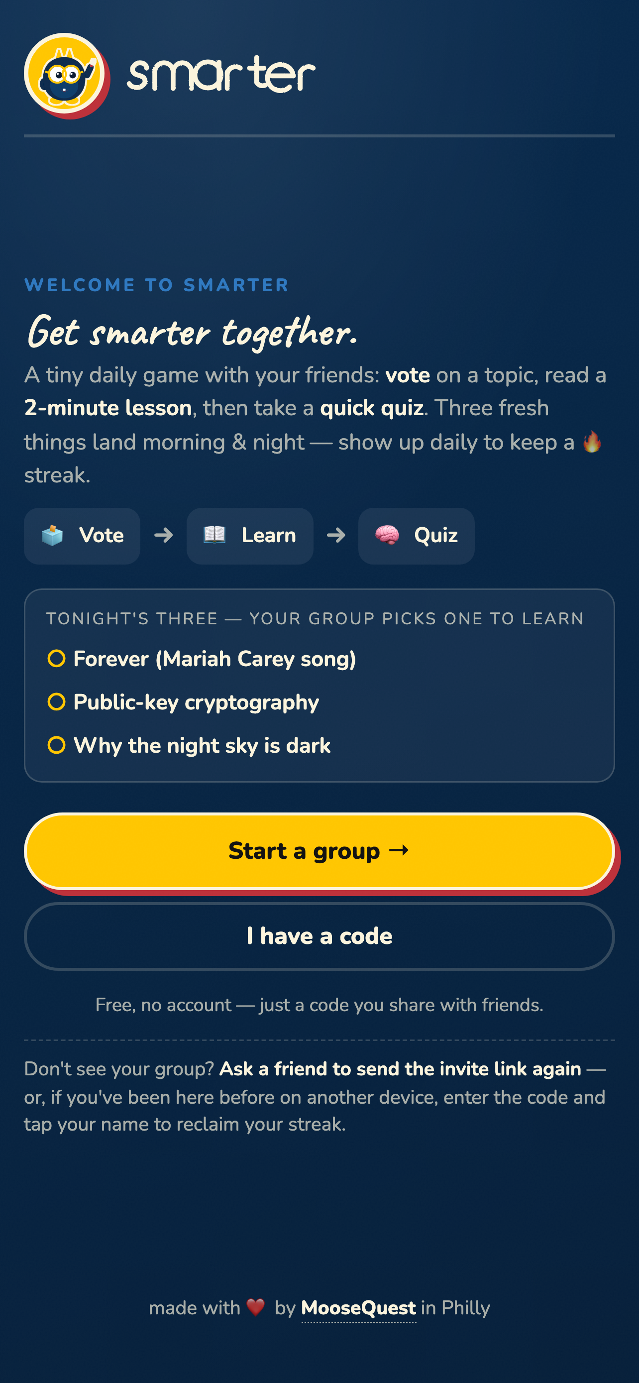 Smarter welcome screen — create or join a group